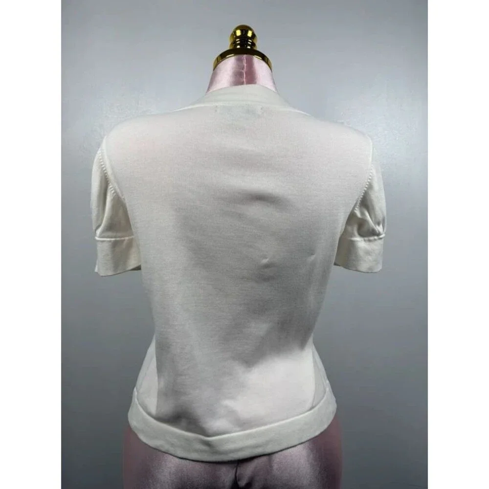 Banana Republic Ivory 100% Cotton Puff Sleeve Split Neck Knit Top Size M